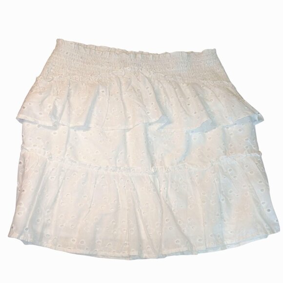 Cotton On Women's Large Skirt White Eyelet Details Ruffle Pleated Elastic Waist - Picture 1 of 4